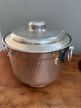 1950s MCM Silver Hammered Aluminum Ice Bucket with Lid. Made in Italy. Barware